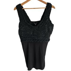 Boston Proper Women’s Size XS Black Beaded Crotchet Embellished Evening Tank Top